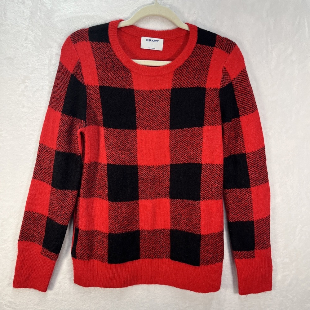 Old Navy Buffalo Plaid Sweater Womens Small Red Black Holiday Christmas Cozy